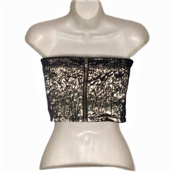 Metallic Gold Tube Top with Zip Back - Picture 2 of 6